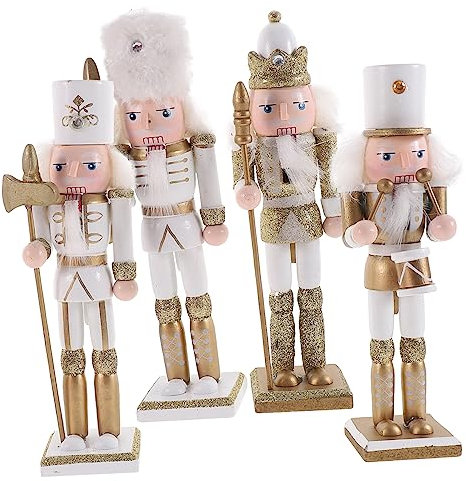 Amosfun Nutcracker Decoration 4pcs Wood Nutcrackers Christmas Ornaments Desktop Decor