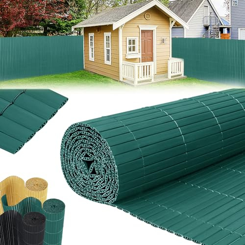 LZQ Balkon Sichtschutz Balkonverkleidung Wetterfest, Garten Sichtschutzzaun Sichtschutzmatte Balkonumrandung Blende mit verstärkten Lamellen, 9 x 1,2 m (L x B),Grün