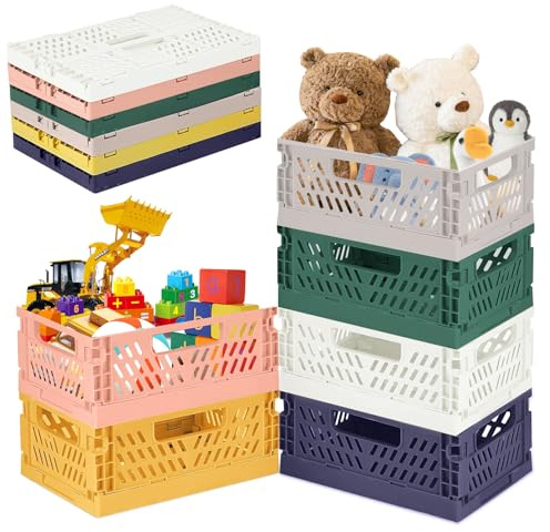 Bocguy Lot de 6 BoîTes Pliantes en Plastique Solide, Panier de Rangement Pliable Empilables, 42 x 28 x 16cm Pour le Stockage de La Cuisine, La Chambre à Coucher,Bureau,Jardin (Plusieurs Couleurst)