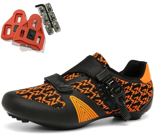 SDEQA Cykelskor för män kvinnor andningsbara kompatibla med peloton look spd spd-sl delta cleats unisex road cykling ridskor,Orange,42 EU