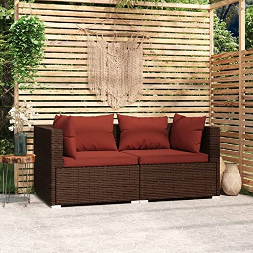 ShCuShan 2-Sitzer-Sofa mit Kissen Braun Poly Rattan 2 Seater Rattan Sofa Gartensofa Outsunny