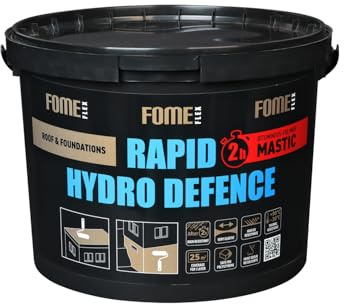 FOME FLEX Rapid Hydro Defence Polymer-Bitumen Universaldichtmittel – Wasserdichte Feuchtigkeitssperre für Dach, Wände und Fundamente, Nahtlose Außenbeschichtung für Sanierung und Schutz (4,5 kg)