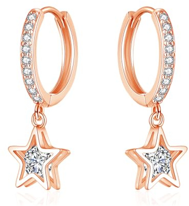 Josfeva Ohrringe Silber 925 Hängend für Damen Mädchen, Creolen Silber Klein mit Zirkonia Ohrringe, Creolen mit Anhänger Zirkonia Wassertropfen/Herz/Stern Ohrringe, Silber/Gold/Rosegold Ohrhänger Damen