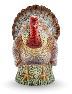 Spode Salsera en forma de pavo de 14 onzas con cucharón – Dolomita Servicio de Acción de Gracias | Centro de mesa grande | Cuenco decorativo para servir | Cuenco de sopa de vacaciones, para cena de