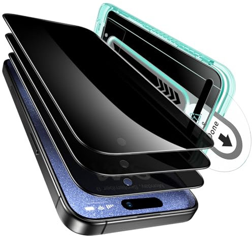 ESR Privacy Protezione per lo schermo in vetro temperato per iPhone 15 Pro Max, Durezza 9H, Supporto Flaw Fit, HD impeccabile, Resistente ai graffi, 3 Pezzi