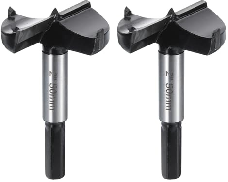 sourcing map 2pcs Forstner Drill Bit 2(50mm) Tungsten Carbide Wood Drilling Bit Hinge Cutter with Hex Shank for Hardwood Softwood Plywood Woodworking Drilling