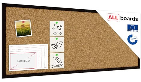 ALLboards Tableau en Liège avec Cadre en Bois Noir 100x40cm, Tableau d'Affichage Liège, Tableau pour Épingles