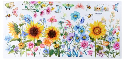 volumoon Fensteraufkleber, Fenstersticker Frühling mit Schmetterling Blumen, Anti-Kollision Fensterfolie Fensterdeko Aufkleber, Selbstklebend Blumen Schmetterlinge Fensteraufkleber für Büro, Party