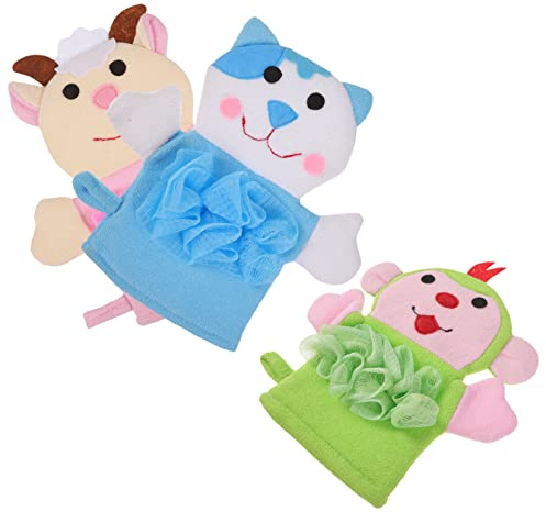 COLLBATH 3stücke Badeschwamm Mit Cartoon-design Badekissen Für Kleinkinder Waschlappen Aus Pe-netz Und Schwammmaterial Mit Tiermotiven Für Empfindliche Haut Gründliche Und Angenehmes