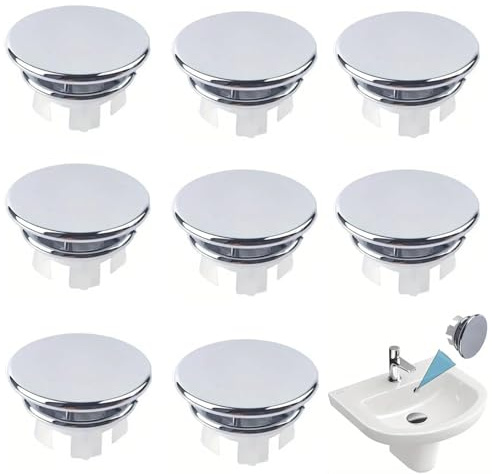 8 Pack Sink Overflow Covers, Chrome Round Overflow Rings, Universal Basin Overflow Hole Cover Insert, Plastic Chrome Trim Caps for Bathroom & Kitchen Sinks