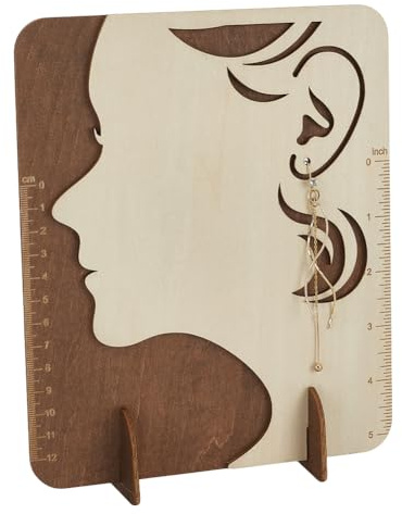 FINGERINSPIRE Présentoir de Mesure de Boucles D'Oreilles en Bois Imprimé Femme Avec Balance Support de Boucles D'Oreilles en Forme de Rectangle en Noix de Coco Marron
