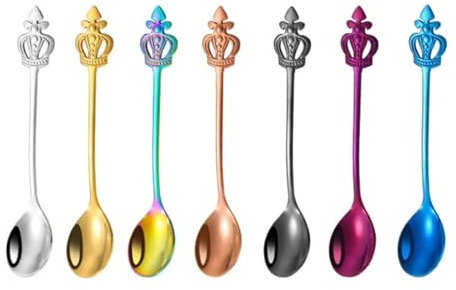 djgkENVQ Cucchiai, Cucchiai 7-Pack Cucchiaio for Miele in Acciaio Inossidabile Cucchiaio for Dessert Cucchiaio for mescolare Cucchiaio for Gelato Creativo for Torta e caffè