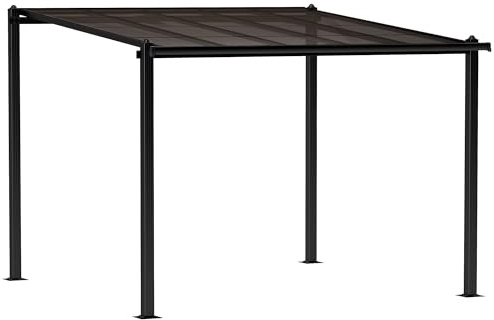 Outsunny Pergola da Giardino in Alluminio 3 x 3 m con Tetto in Policarbonato Impermeabile, Sistema di Drenaggio, Protezione UPF30+ per Patio Terrazzo Cortile, Grigio