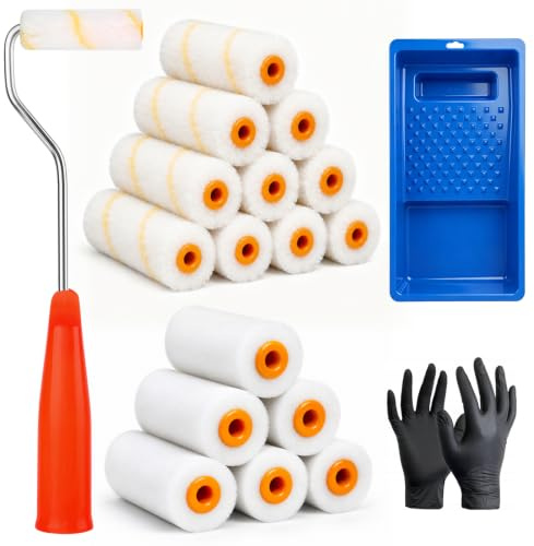 Nadinsta 22pcs Paint Rollers and Trays Sets, 5 Inch/4 Inch Paint Roller Set | Foam Roller with Handle & Roller Sleeves, Paint Roller Covers, Sponge Rollers for Painting Walls Furniture and Decorating