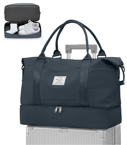 WEPLAN Duffelväska Dam Handbagage Väska 45x36x20 Easyjet Duffelväskor Weekendväska Kvinnor Män övernattningsväska Sportväska Dam Sjukhusväska med Skofack Kappsäck Gymväska Träningsväska,Skiffergrå L