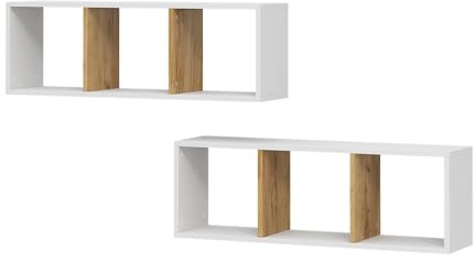 Vicco Wandregal Tomy, Weiß/Goldkraft Eiche, 90 x 30 cm | 2er Set, zur Wandmontage für Bücher und Dekorationsgegenstände
