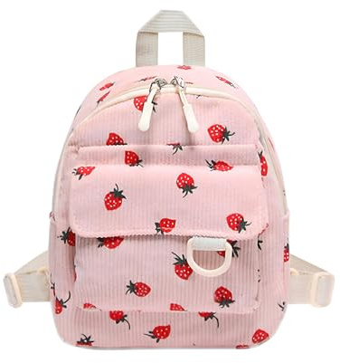 LJCZKA Klein Erdbeere Rucksack für Damen Mädchen, Niedlich Kinderrucksack Erdbeere Schulranzen für Schule Reisen Pendeln
