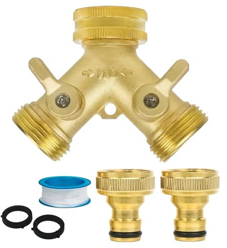 Celebration Directre 2 Way Brass Garden Tap Splitter, Double Way 3/4 Garden Hose Splitter Y Valve with Quick Individual On/Off Splitter Connector for Outdoor & Garden Hoses