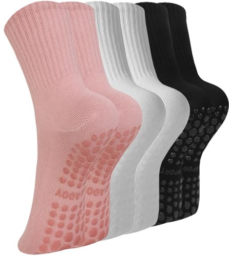BISOUSOX Pilates Socken Damen 3 Paare Baumwolle Yoga Antirutsch Socken Pilates Größe 36-40 Rutschsocken Stoppersocken Damen für Yoga Fitness Geschenke für Frauen Mama Schwangere Krankenhaus