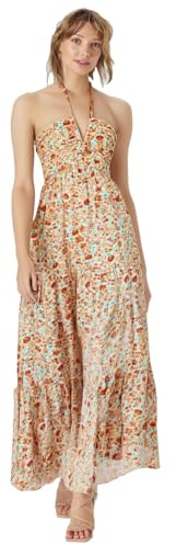 Robe Bustier Femme Col en V- Robe De Plage sans Manches Sangle Spaghetti Imprimé Fleuri Chic Élégants Casual Coupe Ample Longue Bohème Léger Comfortable Fluide Vacances Dress Pas Cher
