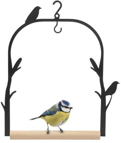 Moses. Blatt & Blüte Vogelschaukel Futterstation – 2-in-1 Vogelschaukel und Futterspender, aus Holz und Metall, für Garten, Balkon, Terrasse, in Einer Geschenkbox, Schwarz