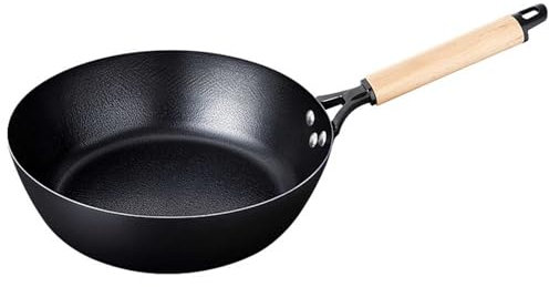 Sartén wok, sartén china con mango de madera, utensilios de cocina tradicionales para cocinas de gas e inducción