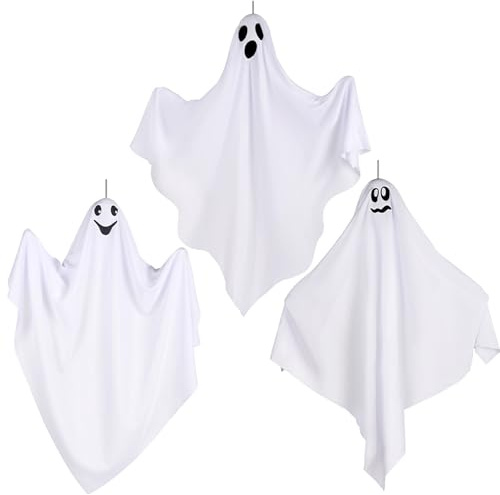 Fantome Halloween Decoration,Lot de 3 Fantômes Volants Mignons de 68 cm,Décorations d'halloween à Suspendre Volant pour Deco Halloween Exterieur Interieur pour Cour,Jardin,Patio,Pelouse