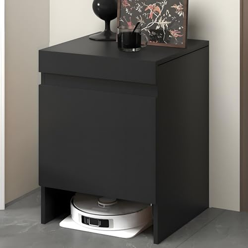 Valdoza Versteckter Staubsauger-Schrank mit Türen, Platzsparender Holzschrank mit Ausziehbarer Oberseite zum Wasserwechsel, Für Wohnzimmer, Schlafzimmer, Küche(Black)