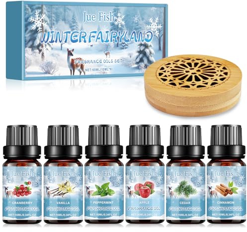 Aromatherapie Ätherische Öle, Naturrein Aromatherapie Duftöl für Diffuser | Winter Ätherische Öle Set, 6x10mL Naturrein Aromatherapie Duftöl, Cranberry, Zedernholz, Zimt, Apfel, Pfefferminze, Vanille
