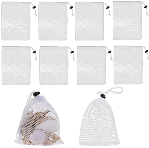 10Pcs Small Mesh Drawstring Bags, 5.9x7.9in White Portable Mesh Laundry Bag Mini Nylon Net Organizer Storage Bag with Cord Lock Closure Sack for Beach Swimming Pool Kitchen Golf Jewelry Toys Gifts