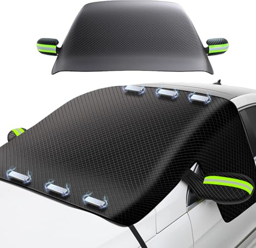 VideoPUP Frostschutz Auto Frontscheibe für EIS und Schnee Auto Scheibenabdeckung Frost mit Seitenspiegelabdeckung, Upgrade Abdeckung für Auto im Winter, Verdicktes Oxford-Gewebe mit 6 Magneten