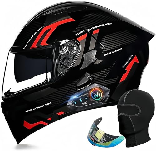 Casques de Moto Modulaires Bluetooth, Casques de Moto Rabattables Modulaire Homologué ECE, Double Haut-Parleur Intégré, pour Casque Adulte Hommes et Femmes I,L 59~60CM