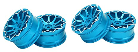 RC Car Wheels 1/10 Scale Aluminum Alloy High Performance Lightweight Durable All Terrain Racing Rims for Off Road Drift Sports Vehicles 4PCS 52mm Silver (Blue)