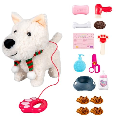 Nzkeuf Plush Puppy Toy, Interactive Walking Toy for Kids, Fluffy West Highland Terrier Puppy with Walks/Barks/Shake Tail/Talk, Gift for 3 4 5 6 7+ Years Old Chritmas Indoor/Outdoor Play