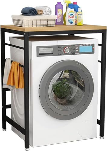 Étagère de rangement autoportante pour lave-linge et sèche-linge à chargement frontal, cadre blanc avec accents noirs