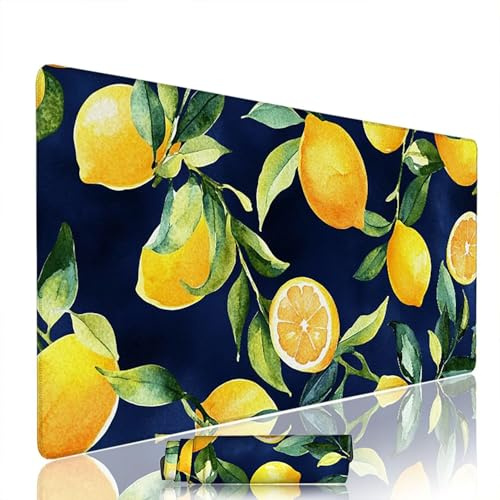 Tapis de Souris Jaune sous Main Bureau Tapis de Souris Gaming XXL 1400x600x3mm Mouse Pad Caoutchouc Citron Grand sous Main Gamer Accessoires PC Imperméable, pour Clavier Ordinateur Portable w-5268