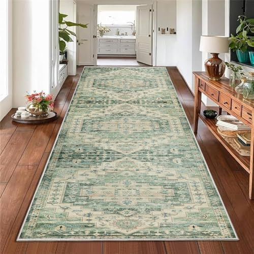 Hafaa Carpets Runner for Hallway 60x220 cm Traditional Pattern Bedroom Rugs – Non-Slip Washable Runners Rug for Kitchen Lundry Room Lounge (Ember)