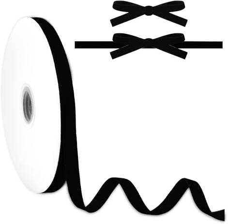 1cm Samtband Schwarz 10mm Zoll Dünnes 1 cm Schwarzes Samtband Zum Verpacken Von Geschenken Zum Dekorieren Von Kränzen Und Binden, 23m/25 Yards