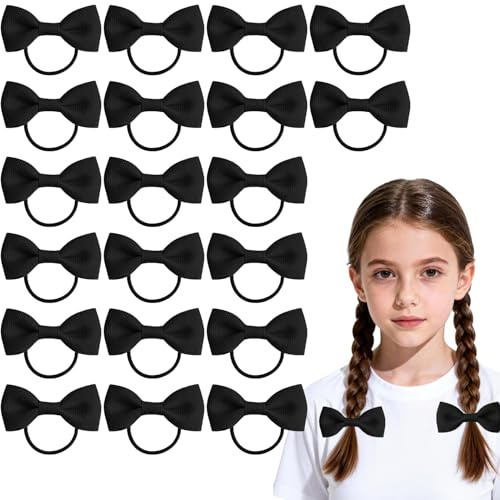 Conjunto de 20 gomas para el cabello de niños, Cintas elásticas con lazos, Accesorios escolares en negro para niñas y mujeres