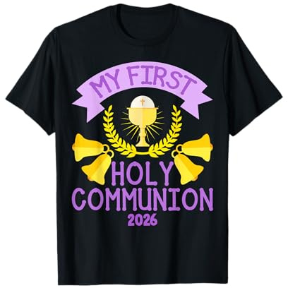 Girls My First Holy Communion 2026 Calice Eucharistie Violet T-Shirt