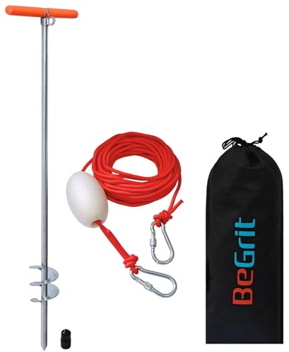 BeGrit Ancla de Arena para Barco 76cm Ancla de Tornillo para Agua Poco Profunda, Acero Inoxidable con Mango Desmontable para Playa Banco de Arena Kayak Moto de Agua y Pontón