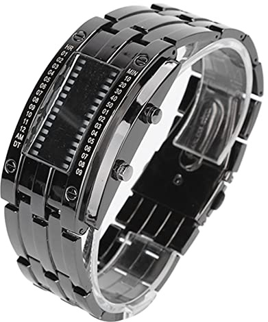 Reloj deportivo binario para hombre, relojes de pulsera con retroiluminación LED resistentes al agua clásicos de aleación con pantalla de modo de tiempo binario (Couleur du pistolet pour hommes)