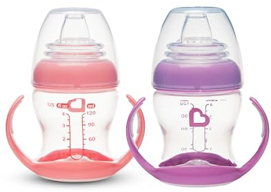 Munchkin 2 Pack Gentle Transition Baby Cups |Clear Bottle|118ml|Pink/Purple