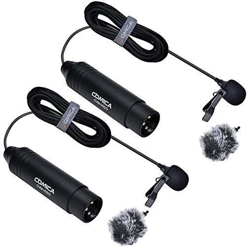 comica Lot de 2 Microphones Cravate XLR CVM-V02O, omnidirectionnel, Micro à Alimentation fantôme pour caméscope Canon, Sony, Panasonic, Zoom, H4n, H5, TASCAM, enregistreur Audio SmartMixer, 1,8 m