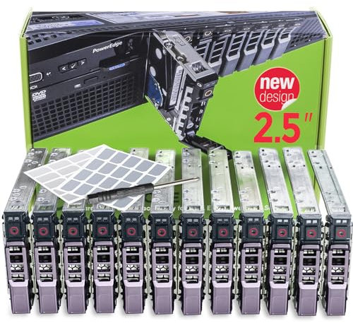 WORKDONE (Pack 12u. - 2.5 - Compatible avec Les serveurs Dell PowerEdge - T440 T640 R430 T430 R630 T630 R730xd R830 R930 T620 G176J Plateau Caddy -Étiquettes Adhésives Traîneau -Manuel -Vis Extra