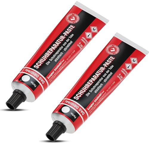 Das günstige Doppelpack Schuh Reparaturpaste 2 x 90g für Stiefel, Schuhe und Sohlenreparatur I Schuhreparatur Set I Schuhreparaturpaste, Absatz Reparatur Set, Schuhsohle Reparaturpaste (altweiss)