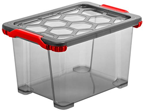 Rotho Evo Total Protection, Caja de almacenamiento de 15l con tapa, Plástico PP sin BPA, antracita, rojo, 15l 39.3 x 28.3 x 23.0 cm