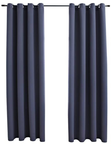 vidaXL 2X Vorhang Verdunkelung mit Metallösen Verdunkelungsvorhang Kräuselband Ösen Schlaufe Thermo Gardine Blickdicht Anthrazit 140x245cm