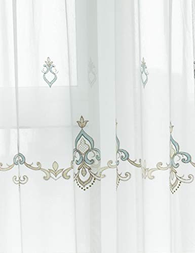 Lactraum Gardine DIY Stoff zum Nähen und Dekorieren Wohnzimmer Transparent Weiß mit Ösen Vintage Klassische Stickerei Voile Meterware H 280cm
