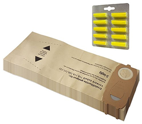 MohMus 10 Vacuum Cleaner Dust Bags + 10 Air Fresheners For Vorwerk Kobold VK 118, 119, 120, 121, 122, VK118, VK119, VK120, VK121, VK122
